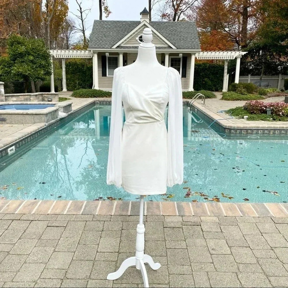 NWT Anthropologie BHLDN Caton Long Sleeve Mini Dress in White Wedding Bridal - Picture 10 of 12